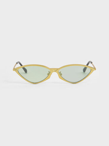 金屬框貓眼墨鏡, 綠色, hi-res