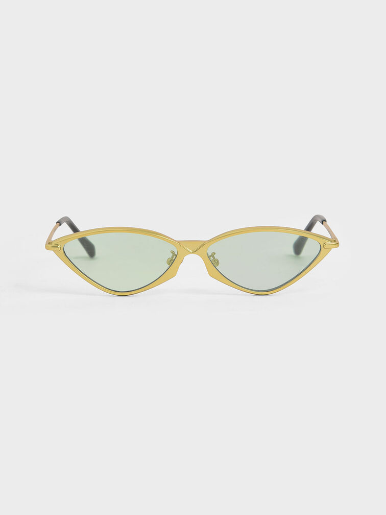 金屬框貓眼墨鏡, 綠色, hi-res