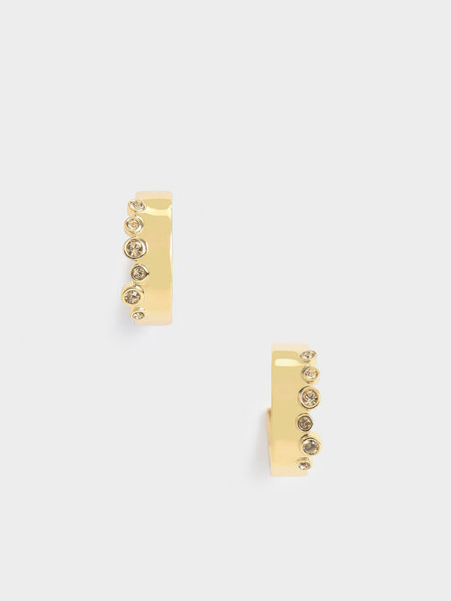 Swarovski® Crystal Studded Hoop Earrings, Gold, hi-res