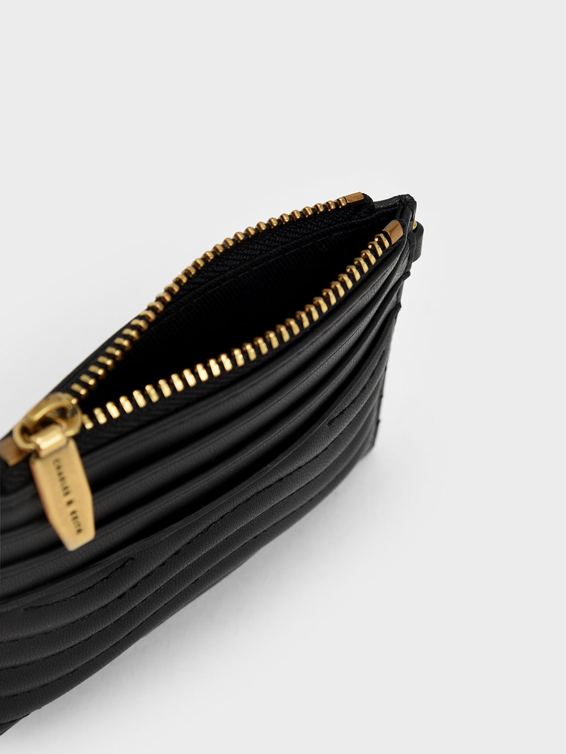 Aubrielle Stitch-Trim Zip Cardholder, Black, hi-res