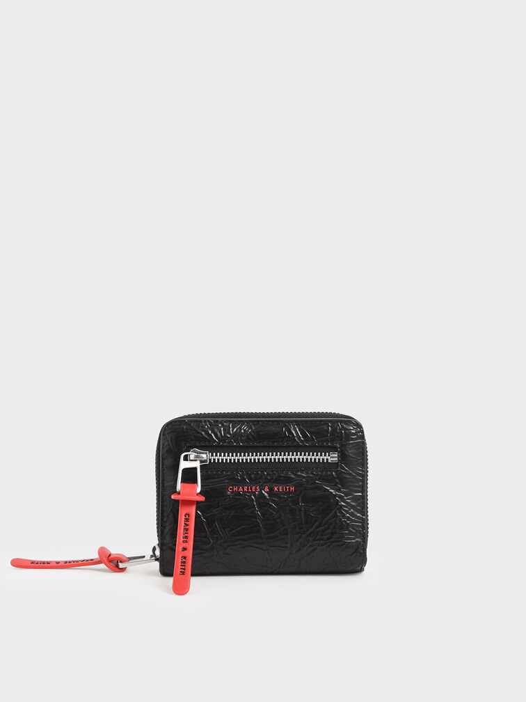 Mini Wrinkled Effect Short Wallet, Black, hi-res