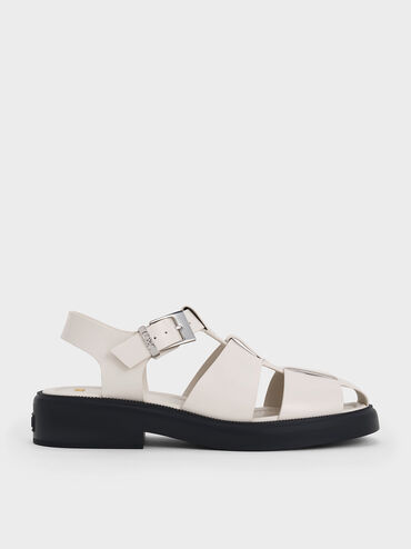 Leather Caged Sandals, Chalk, hi-res