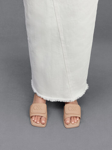 Leather Slide Sandals, Nude, hi-res