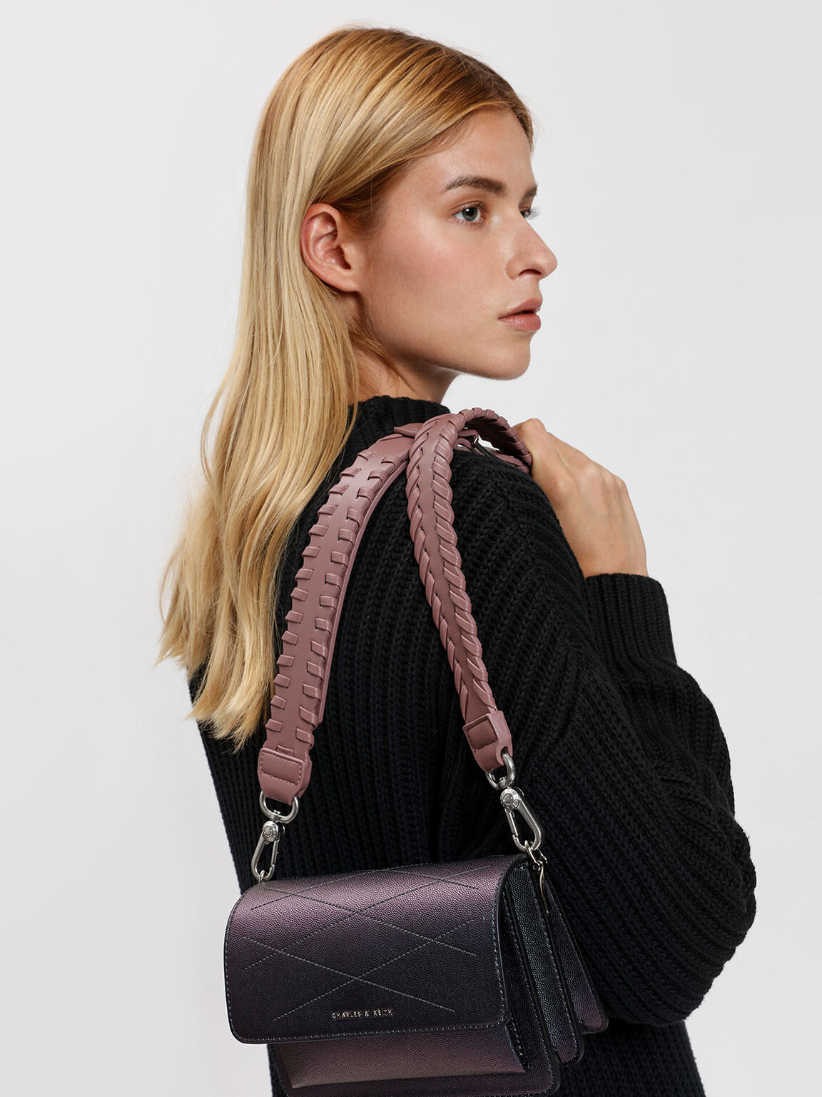 Weave Detail Bag Strap, Mauve, hi-res