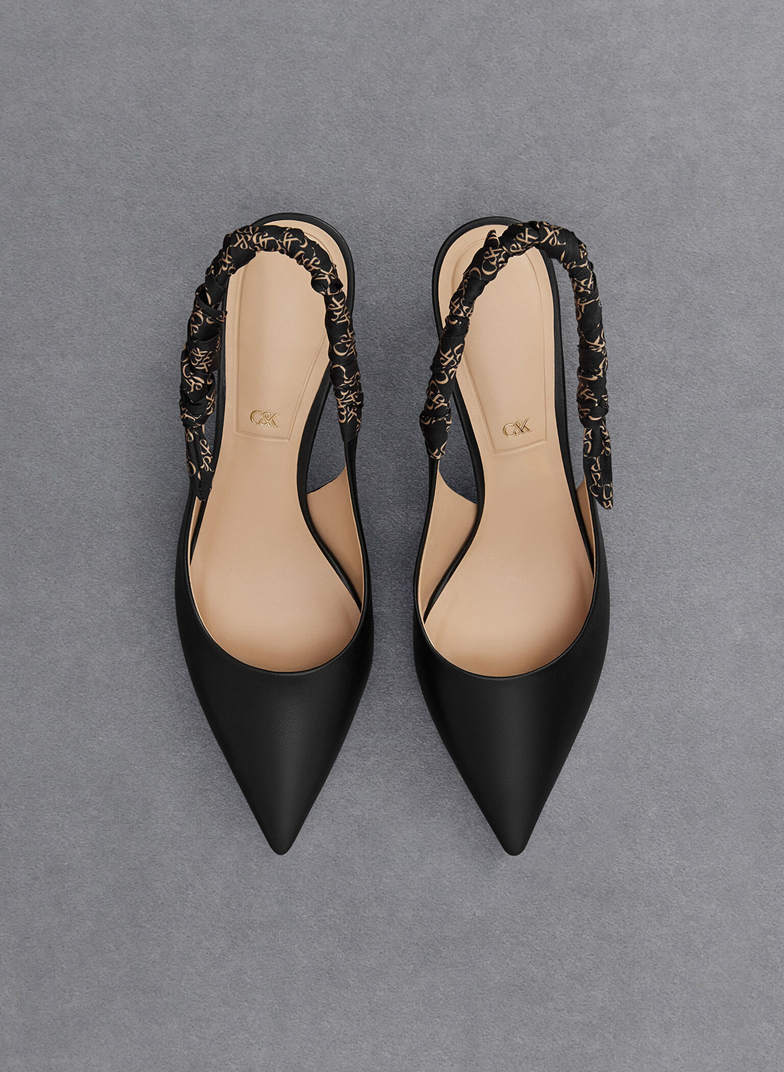 Tully Leather Ruched Print Slingback Pumps, Black, hi-res