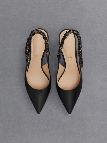 Tully Leather Ruched Print Slingback Pumps, Black, hi-res