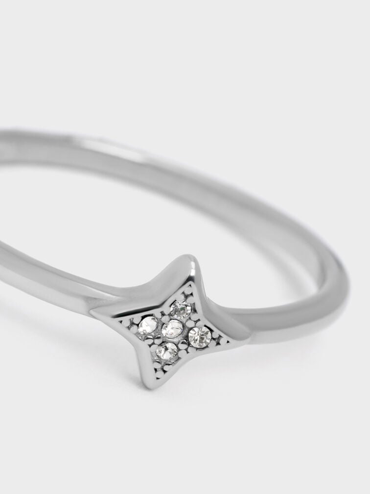 Everest Crystal Star Ring, Silver, hi-res