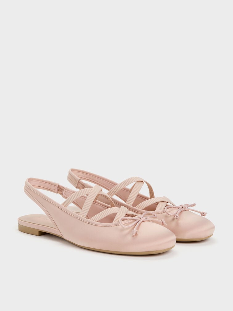 Satin Crossover Slingback Ballet Flats, Light Pink, hi-res