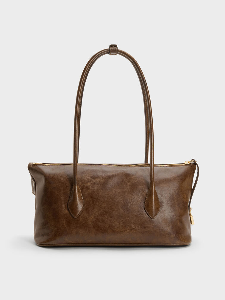 Bolso de Hombro con Solapa Frontal Aveline, Pecan Brown, hi-res