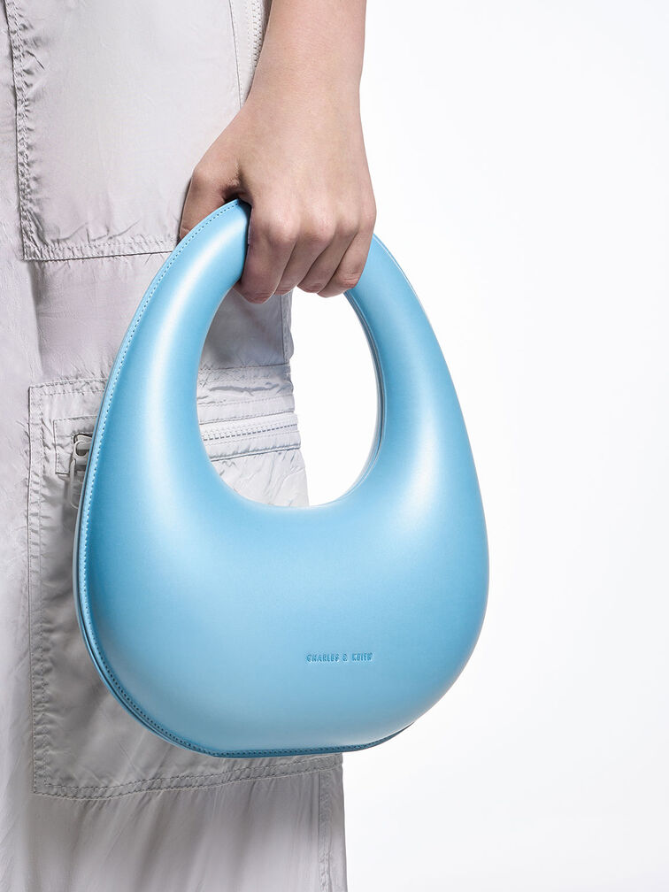 Sculptural Top Handle Moon Bag, Blue, hi-res