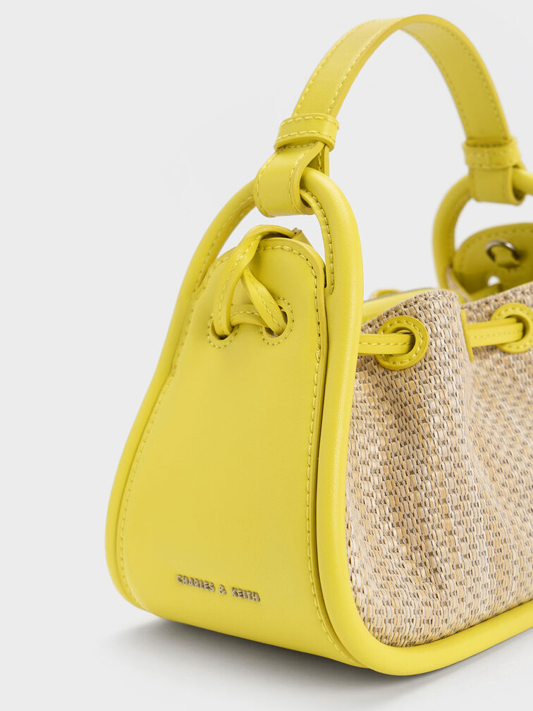 Ashby Raffia Curved Handle Bag, Yellow, hi-res