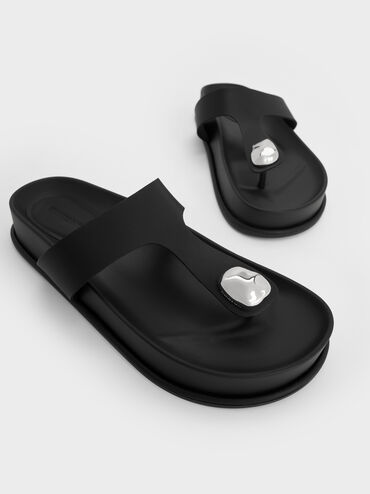 Sculpted-Accent Flatform Thong Sandals, Black, hi-res