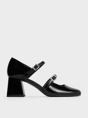 Patent Double-Strap D'Orsay Pumps, Black Patent, hi-res