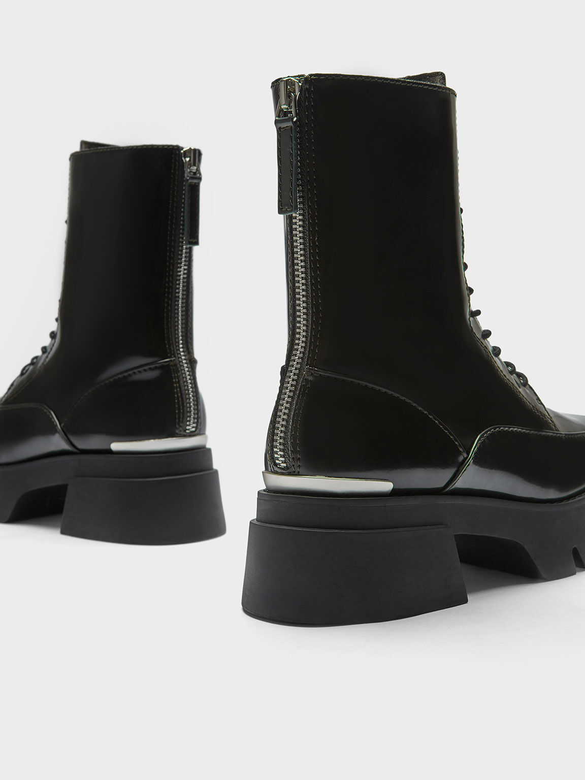Botas de becerro con plataforma y cordones, Verde oscuro, hi-res