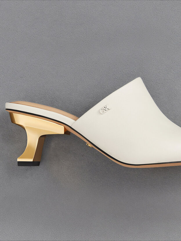 Leather Sculptural-Heel Mules, Chalk, hi-res