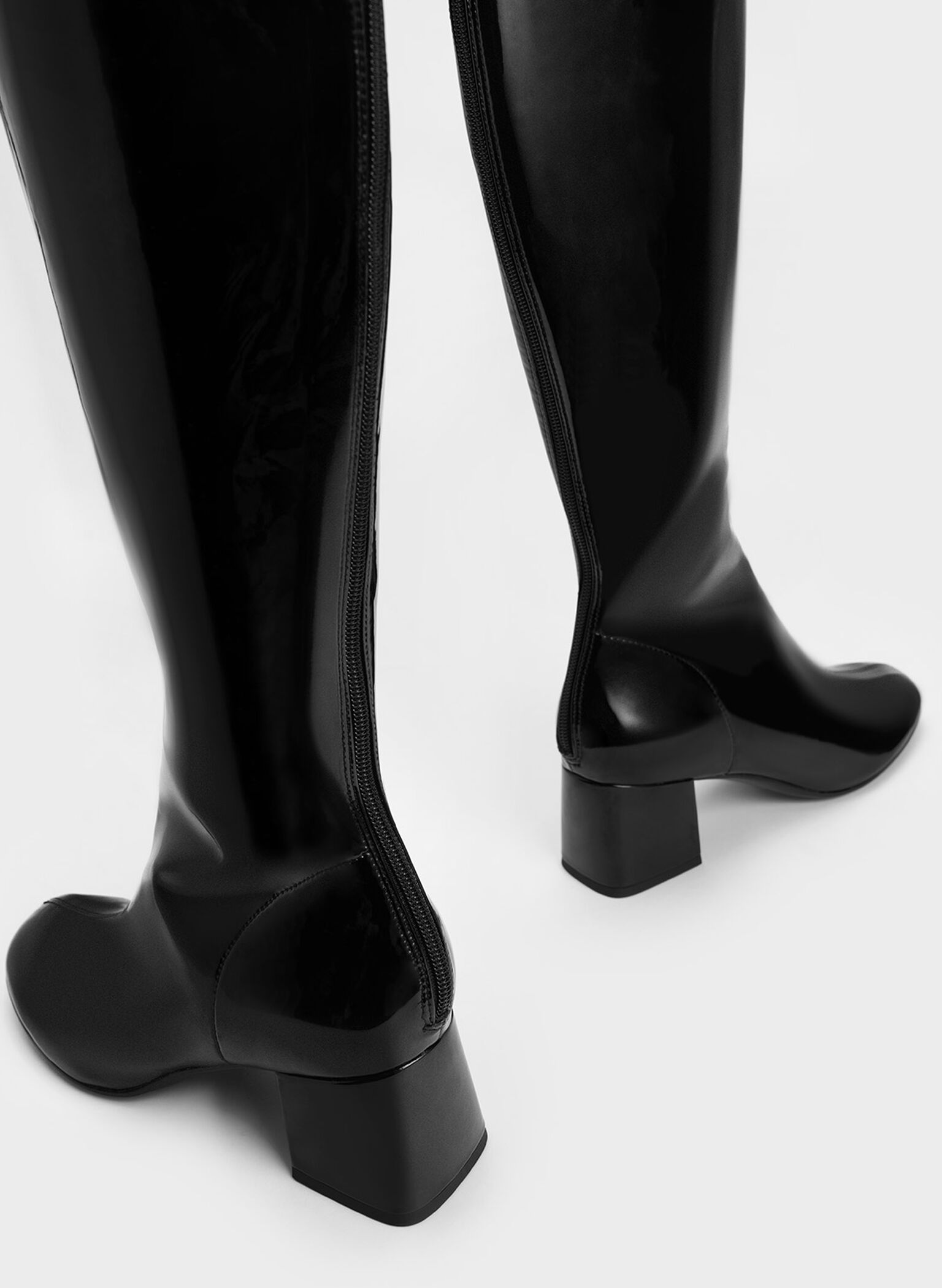 Patent Block Heel Knee Boots, Black Patent, hi-res
