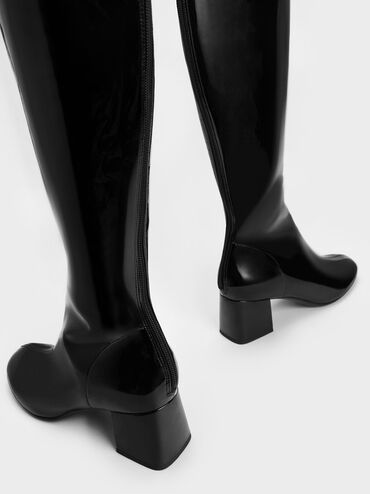 Patent Block Heel Knee Boots, Black Patent, hi-res