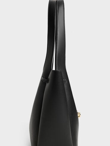 Mila Metallic-Knot Drawstring Tote Bag, Black, hi-res