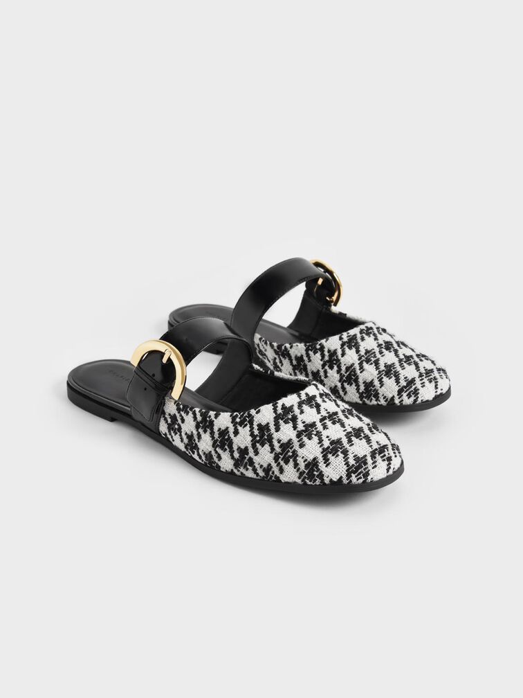 Houndstooth Buckled Flat Mules, Multi, hi-res