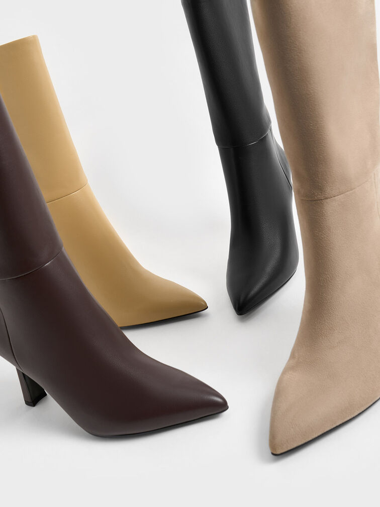 Sculptural Kitten Heel Calf Boots, Sand, hi-res
