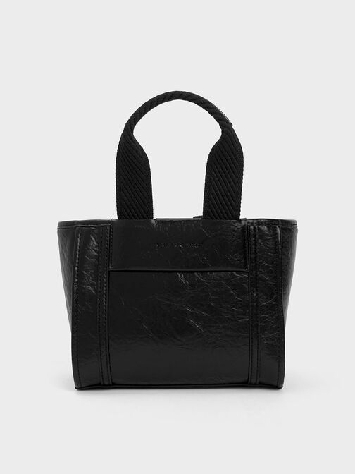 Shalia Crinkle-Effect Chain-Handle Tote Bag, Jet Black, hi-res