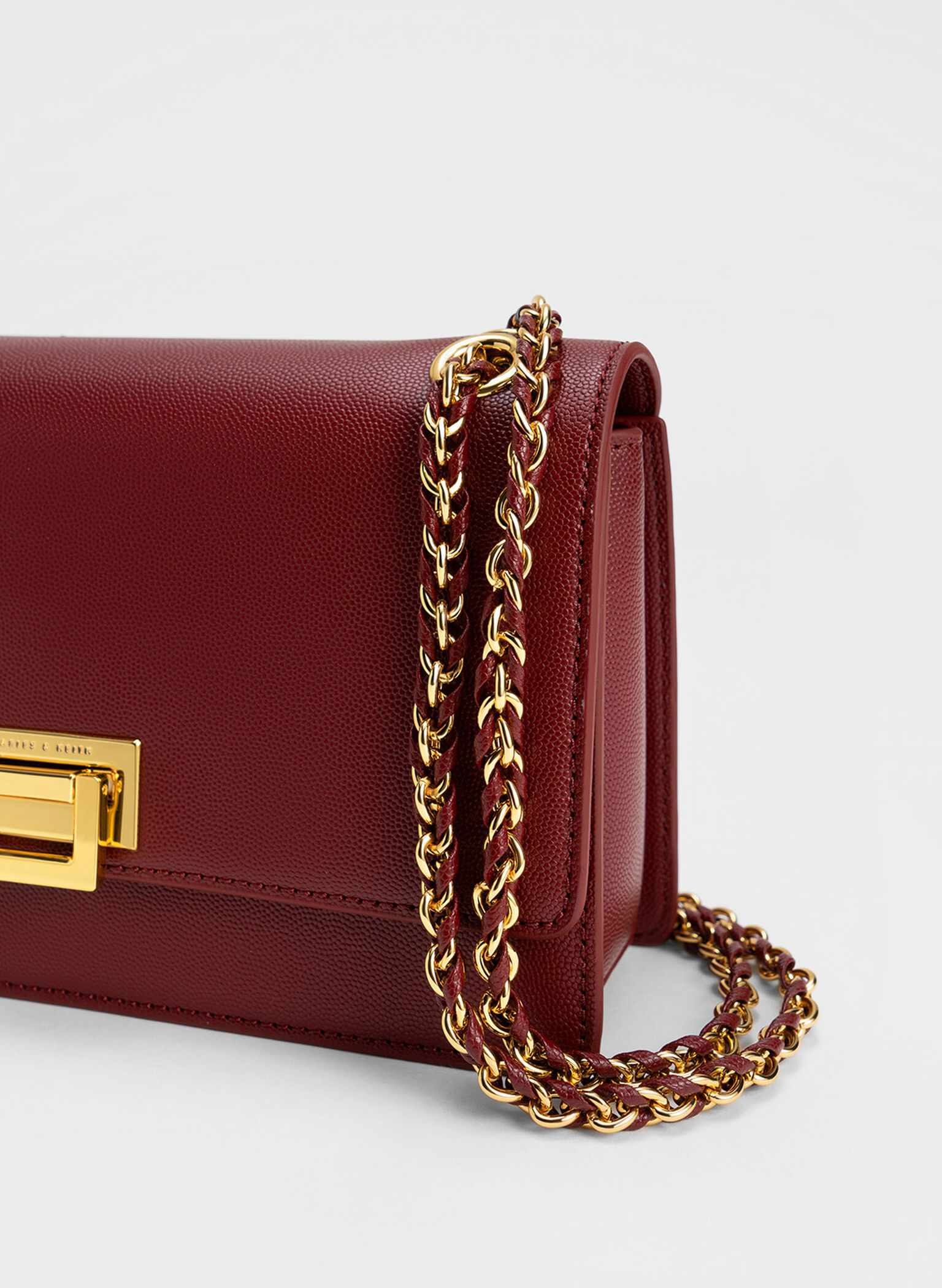 Burgundy Metallic Accent Front Flap Bag - CHARLES & KEITH US