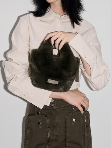 Yama Furry Chain-Handle Bag, Khaki, hi-res