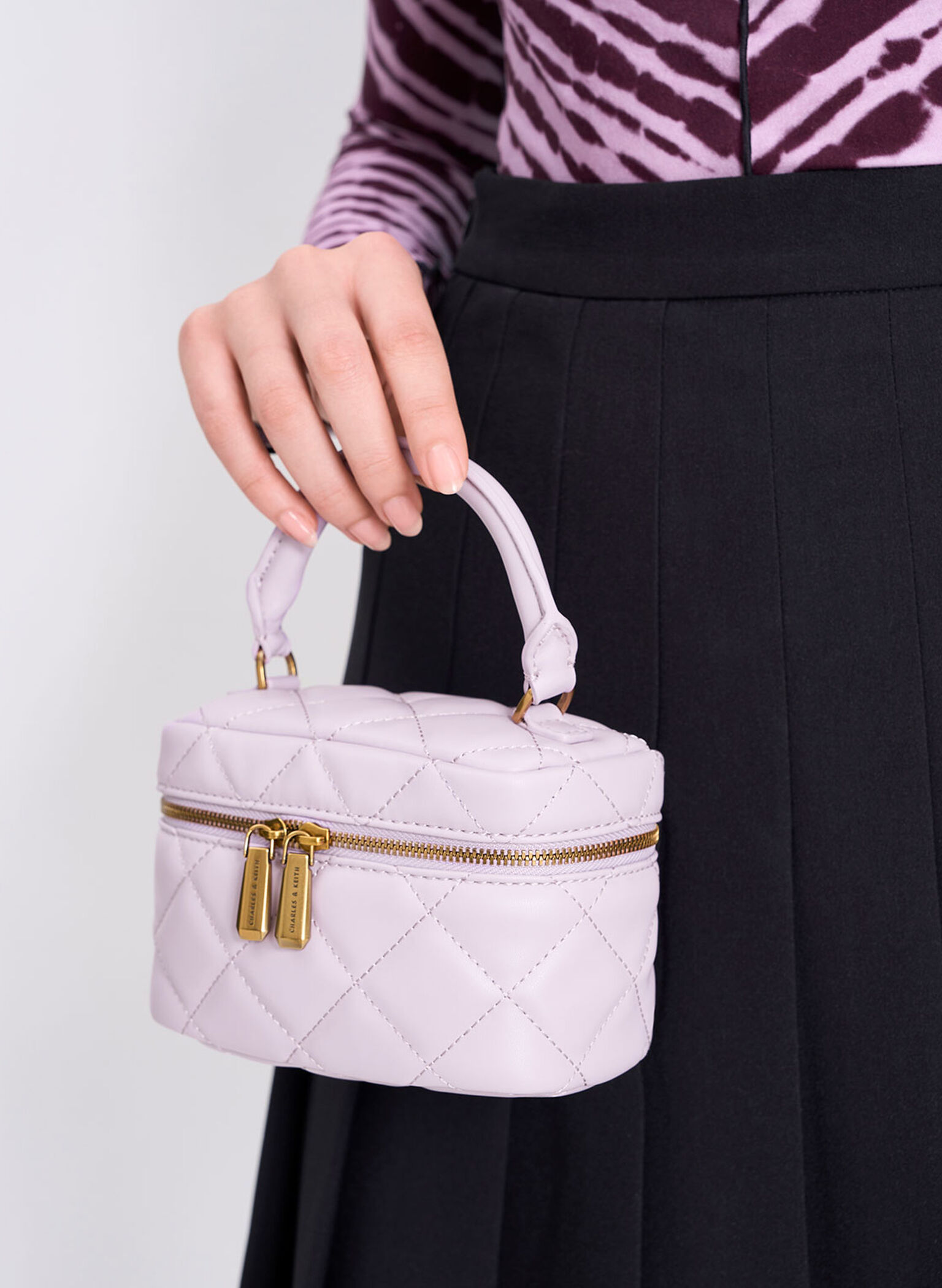 Quilted Vanity Pouch, Lilac, hi-res
