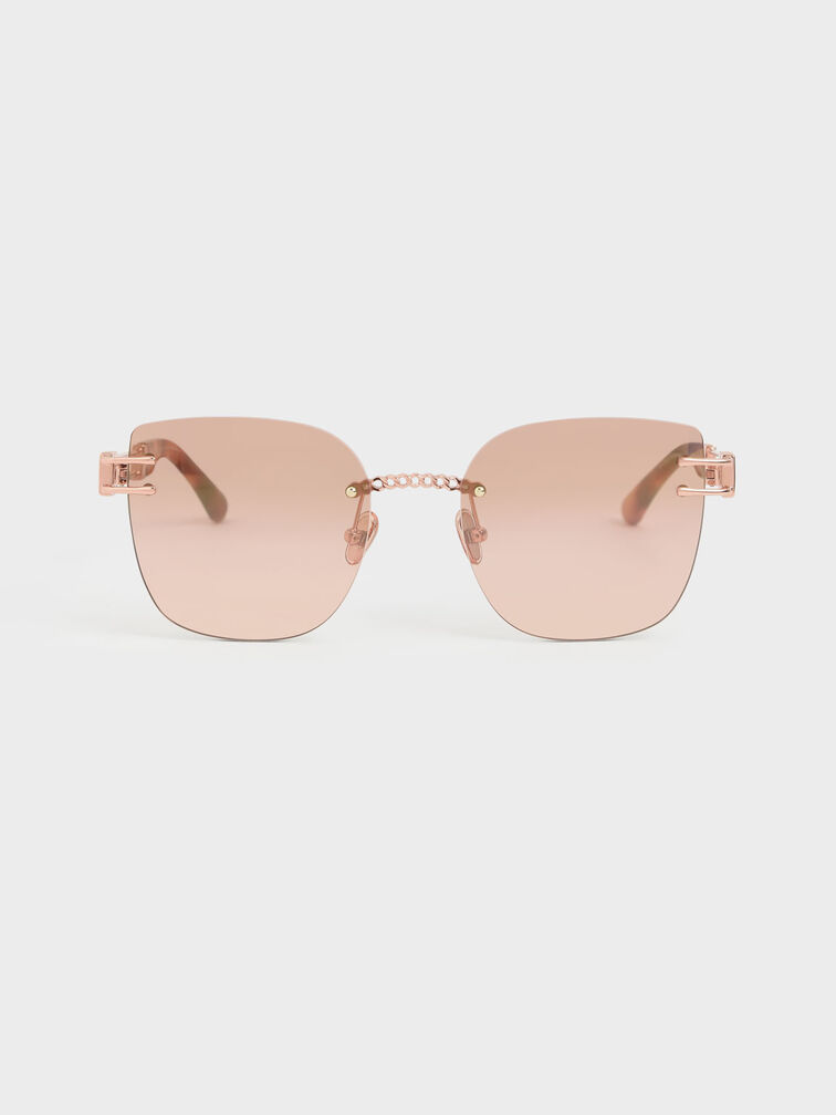 Rimless Butterfly Sunglasses, Rose Gold, hi-res