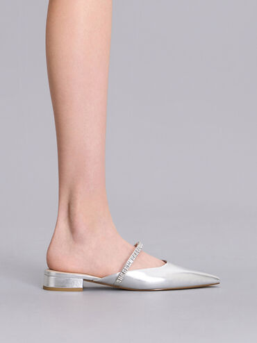 Ambrosia Gem-Embellished Slip-On Flats, Silver, hi-res