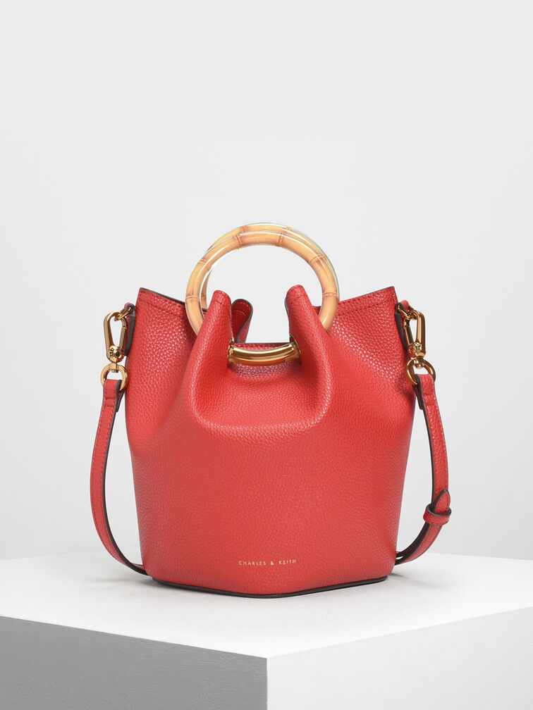 Petal Fold Bucket Bag, Red, hi-res