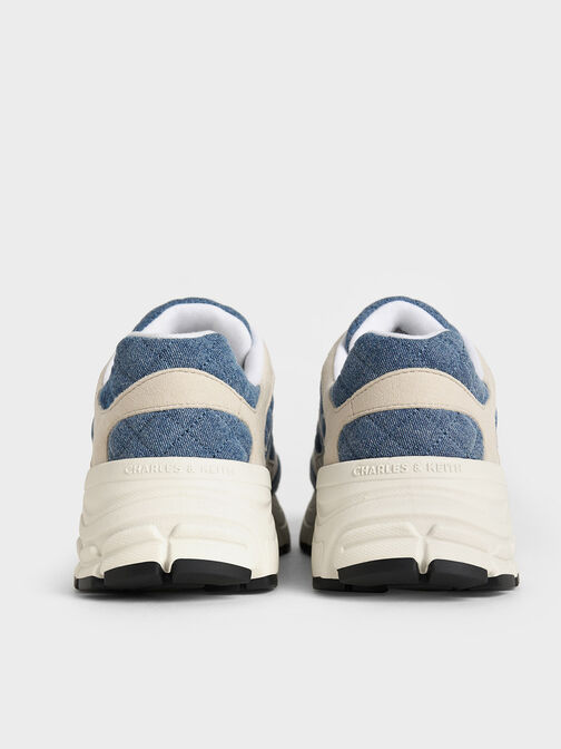 Zapatillas deportivas suela gruesa acolchadas de denim con cordones, Azul mezclilla, hi-res