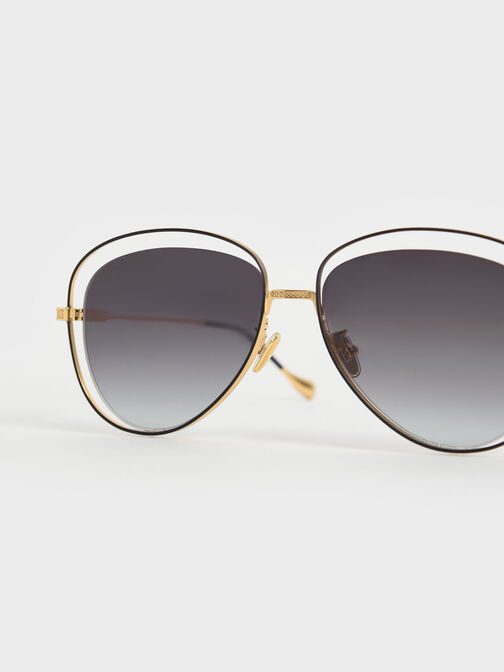Cut-Out Aviator Sunglasses, Black, hi-res