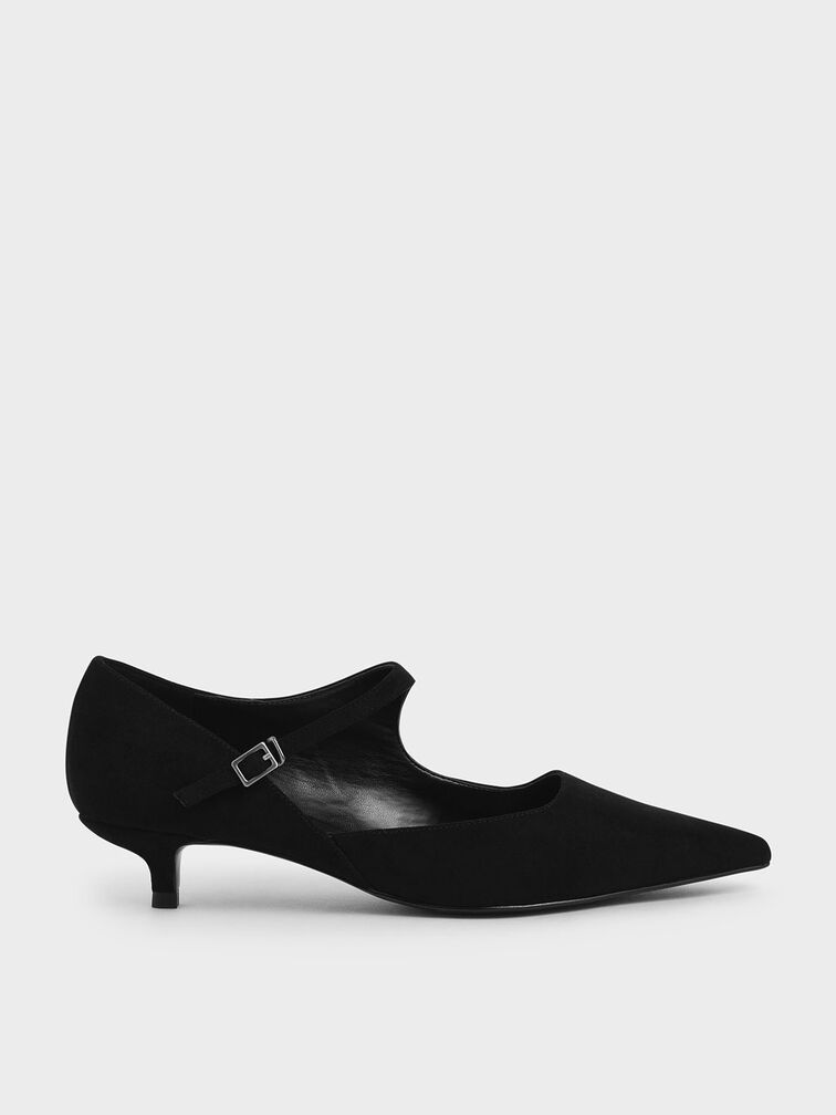 Textured Asymmetric Mary Jane Kitten Heels, Black, hi-res