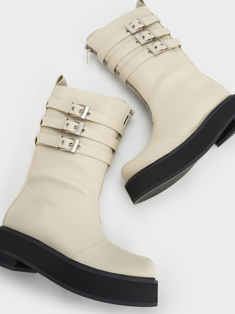 Nikki Triple-Buckle Calf Boots, Chalk, hi-res