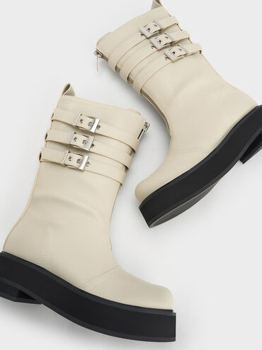 Nikki Triple-Buckle Calf Boots, Chalk, hi-res