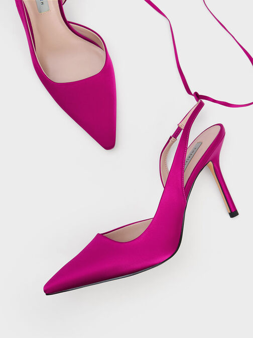 Tie-Around Slingback Pumps, Fuchsia, hi-res