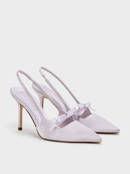Venetia Satin Bow Pointed Slingback Pumps, Lilac, hi-res