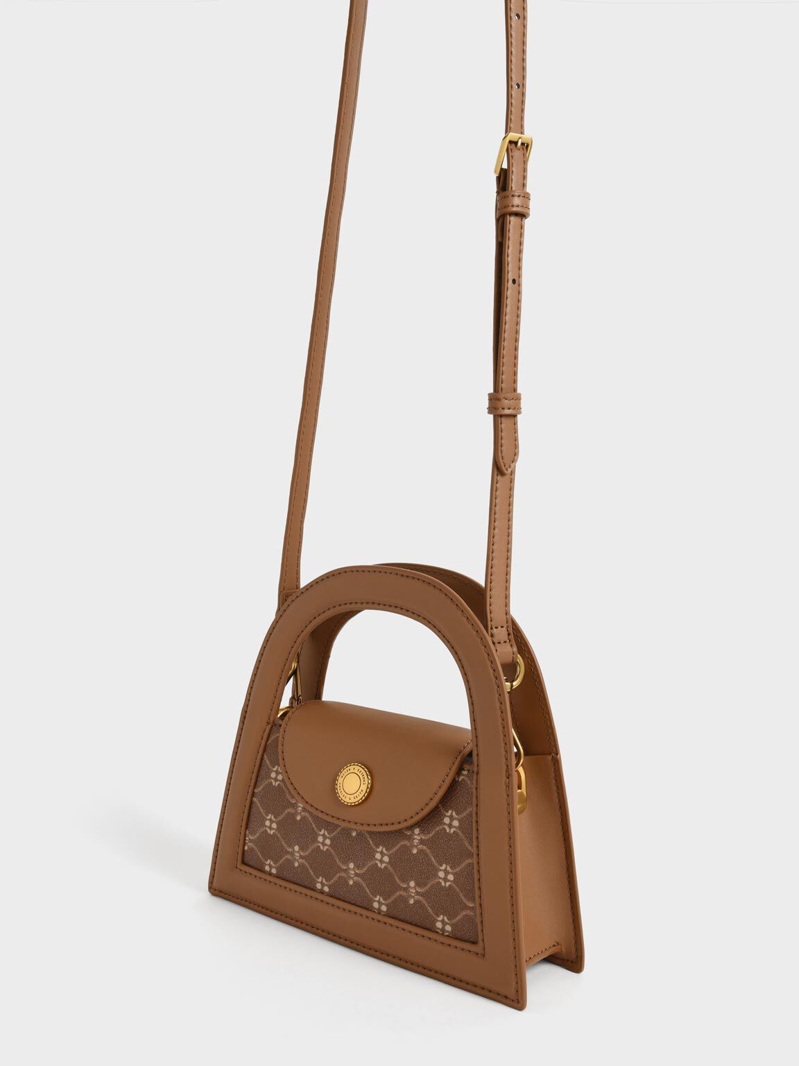 Este Printed Trapeze Bag, Chocolate, hi-res