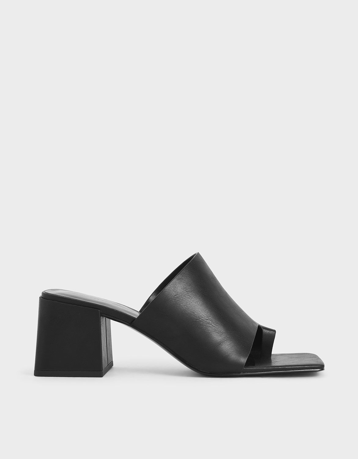 black leather block heel mules