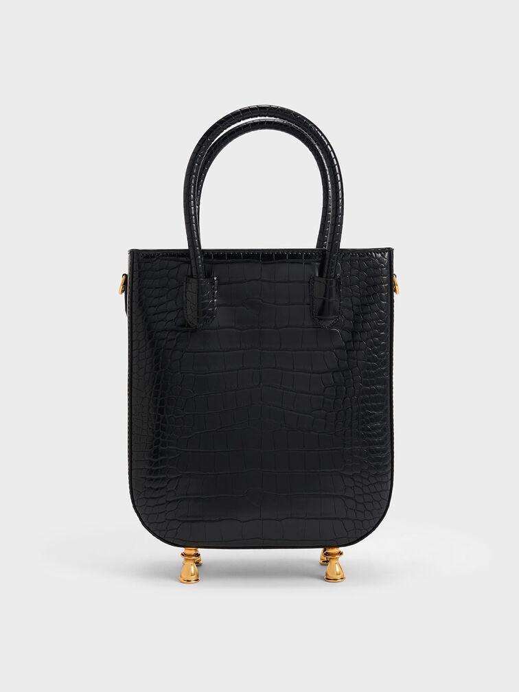 Meriah Croc-Embossed Tote Bag, Black, hi-res