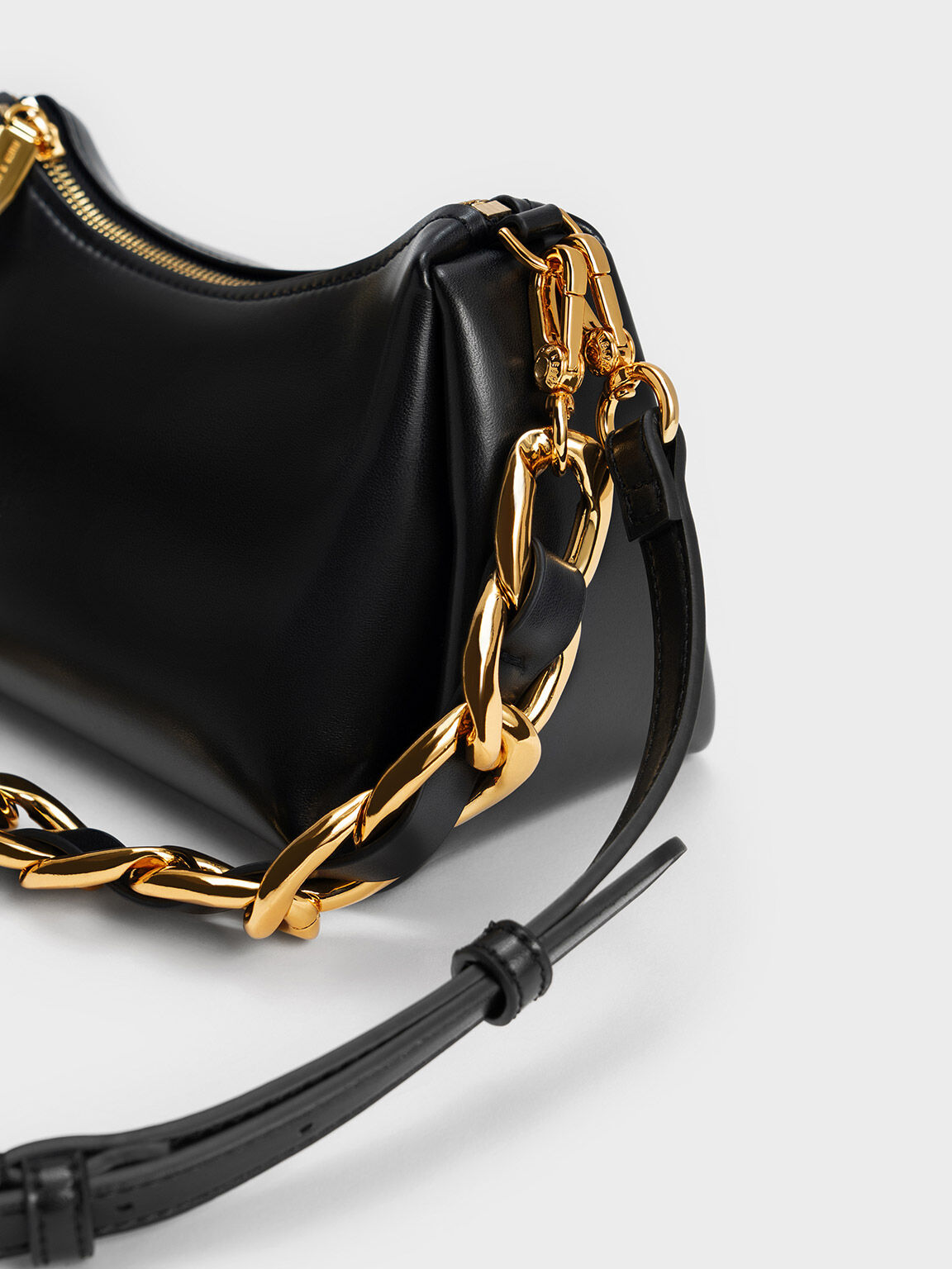 Nezu Chain Handle Hobo Bag, Black, hi-res