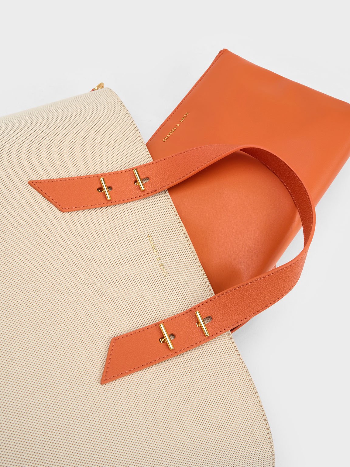 金屬釘飾大型手提包, 橘色, hi-res