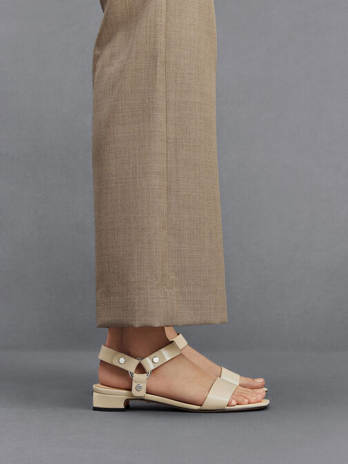 Distressed Leather Ankle-Strap Sandals, Chalk, hi-res