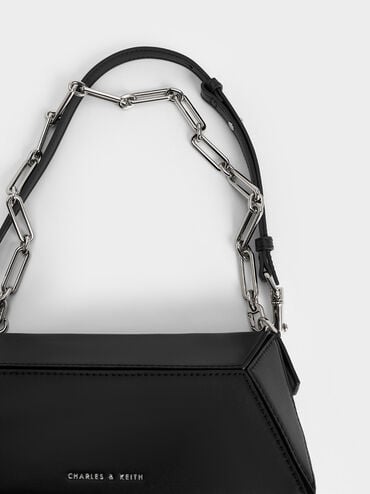 Bolso geométrico Nasrin con asa de cadena, Noir, hi-res