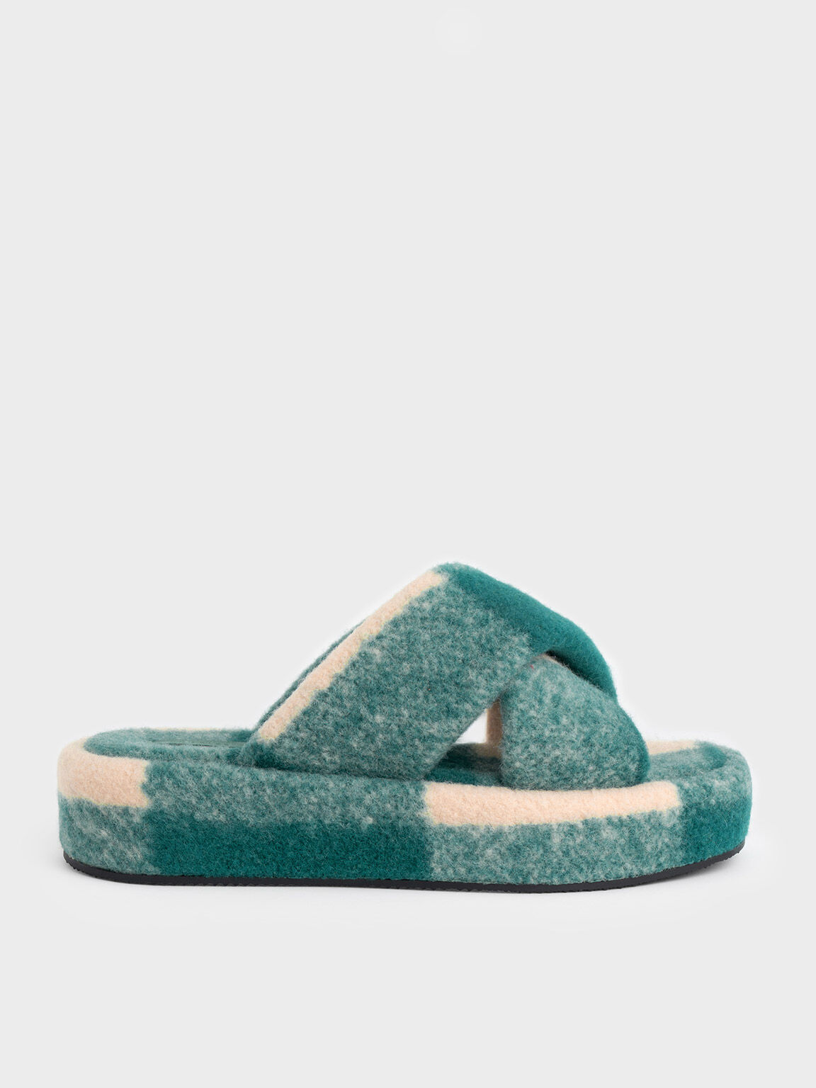 Green Checkered Padded Crossover Flatforms CHARLES KEITH AU
