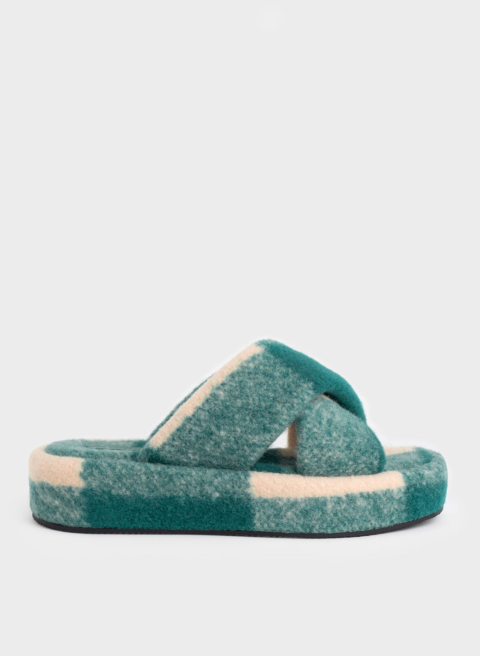 Checkered Padded Crossover Flatforms, Green, hi-res