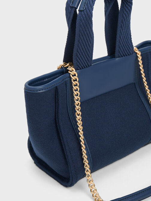 Shalia Textured Chain-Handle Tote Bag, Navy, hi-res
