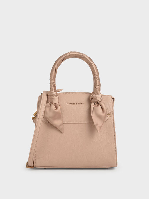 Camel Scarf-Wrapped Top Handle Bag - CHARLES & KEITH US