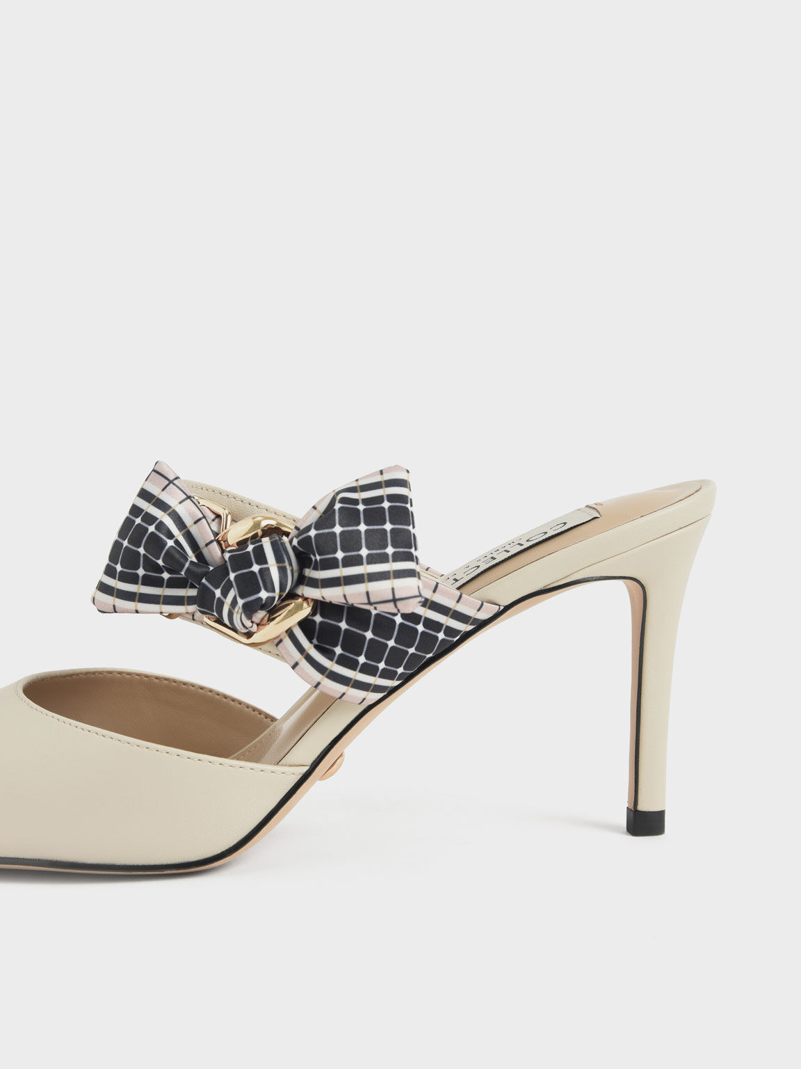 Printed Fabric Bow Leather Mules, Chalk, hi-res